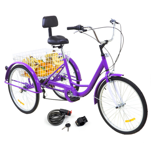 7-Speed 24" Adult 3-Wheel Tricycle Cruise Bike Bicycle With Basket purple
