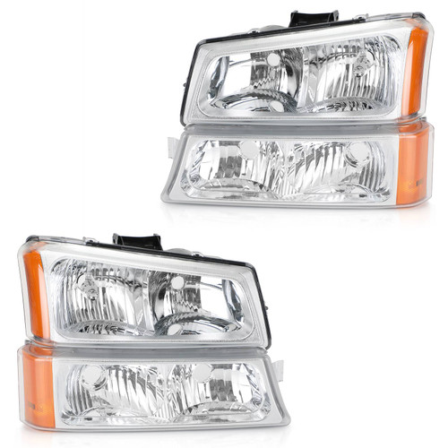 Chrome Housing Amber Side Headlights/Lamp Assembly For Chevr Silverado 03-2006