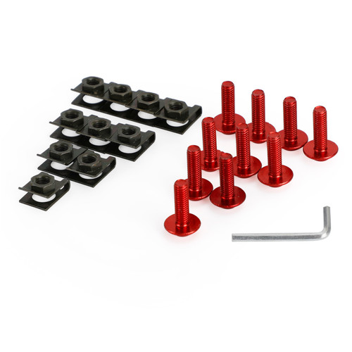 Motorcycle Aluminum Fairing Screen M6x20mm Screw Bolts Clips kit Red QTY 10