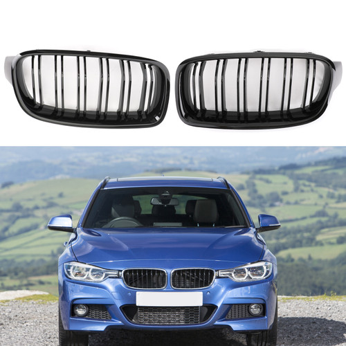 Gloss Black Front Kidney Grille Fit BMW 5 Series F11 F10 2010-2016 Dual Slats