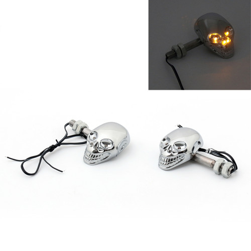 Skull Skeleton Head LED Indicators Turn Signals Universal Fit Custom Chopper, Chrome Skull Skeleton Head LED Indicators Turn Signals Universal Fit Custom Chopper, Chrome