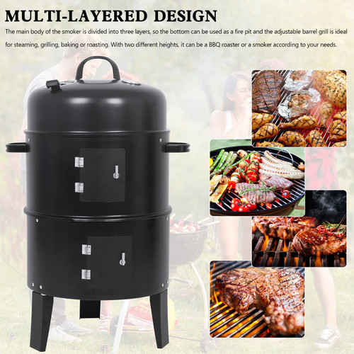Detachable 3-in-1 Vertical Charcoal Smoker Portable BBQ Smoker Grill Detachable 3-in-1 Vertical Charcoal Smoker Portable BBQ Smoker Grill