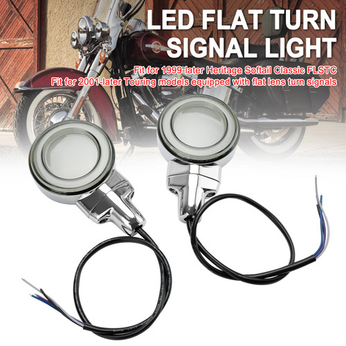 LED Flat Front Turn Signal Light For Heritage Softail Classic Touring 99-23 Chrome