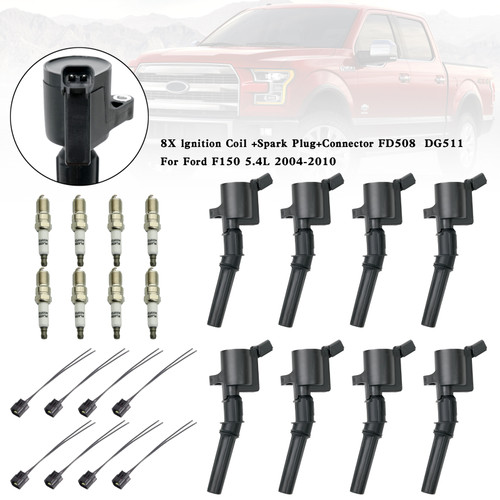 8X lgnition Coil +Spark Plug+Connector FD508  DG511 For Ford F150 5.4L 2004-2010