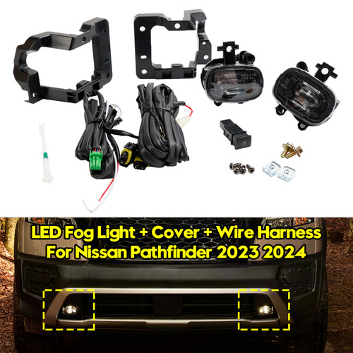 LED Fog Light Set + Cover + Wire Harness for Nissan Pathfinder 2023-2024 (Front Bumper)