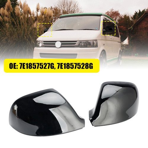 Gloss Black Wing Door Mirror Cover Caps Left+Right For VW T6 Transporter 15-19 Gloss Black Wing Door Mirror Cover Caps Left+Right For VW T6 Transporter 15-19