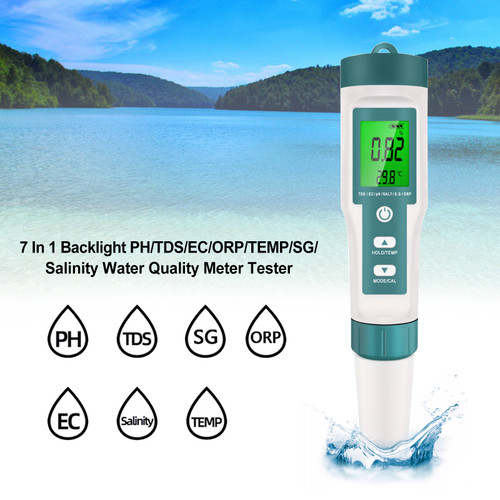 7 In 1 Backlight PH/TDS/EC/ORP/TEMP/SG/Salinity Water Quality Meter Tester