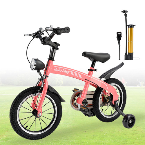 14 inch kids bike children bicycle For Boys Girls Ages 4-8 Years with Training Wheel LED gift Coral Red 