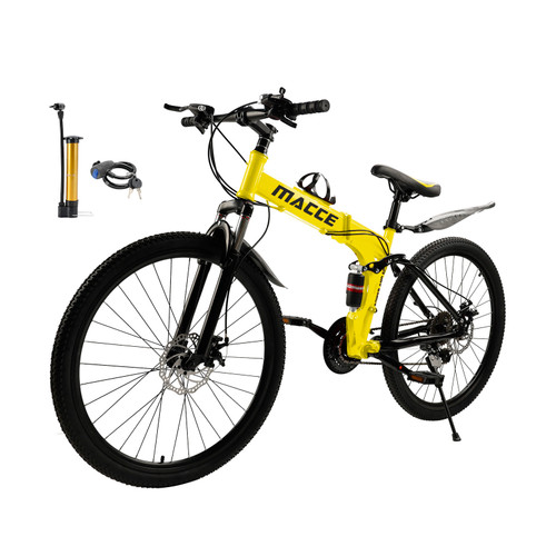 26" wheels 27 speed double disc brake folding mountain bike MTB for adults Yellow
