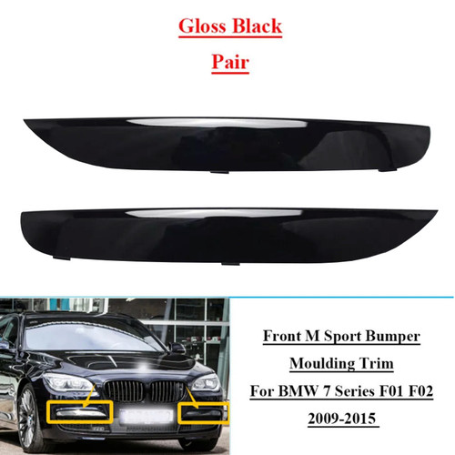 2009-2015 BMW 7 Series F01 F02 2x Front M Sport Bumper Moulding Trims Gloss Black 51118047727 Generic