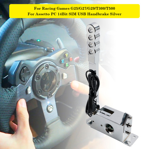 14Bit SIM USB Handbrake For Assetto PC Racing Games G25/G27/G29/T300/T500 Silver 14Bit SIM USB Handbrake For Assetto PC Racing Games G25/G27/G29/T300/T500 Silver
