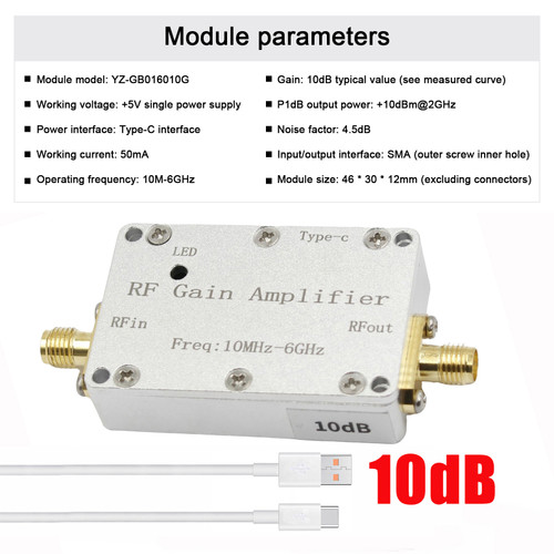 10M-6GHz RF Amplifier 10dB High Gain Driver Receiving Amplifier Signal Module 10M-6GHz RF Amplifier 10dB High Gain Driver Receiving Amplifier Signal Module