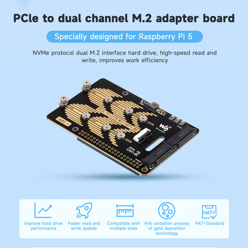 Raspberry Pi 5 PCIe Dual Channel M.2 Rotary Board Nvme Protocol Write Faster