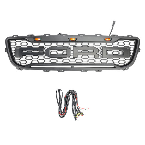 1999-2003 Ford F150 Matte Black Front Honeycomb Bumper Grille Grill W/ Led