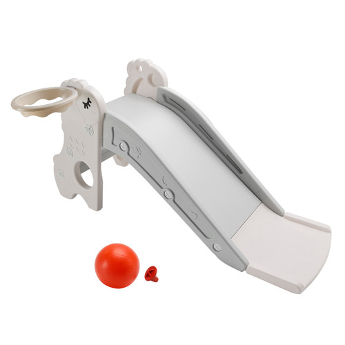 3In1 Kid Folding Slide With Climber,Basketball Hoop,Freestanding Slide Toy White