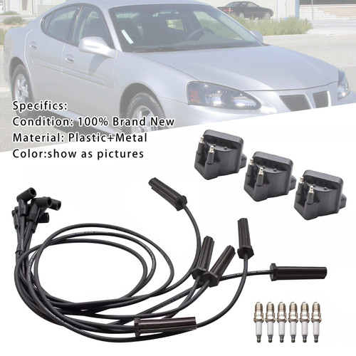 1996-2008 Buick Lucerne 3.8L 6x Spark Plug+3x DR39 Ignition Coil +6x Wires Generic