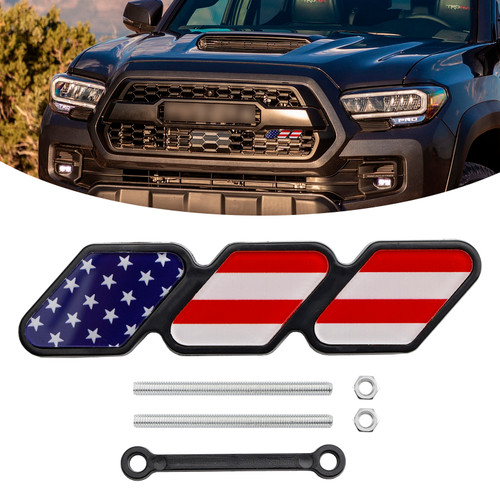 Toyota Tacoma TRD Tundra RAV4 Grille Badge Emblem Car Accessories Red White and Blue American Flag Generic