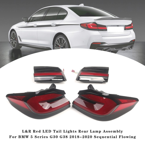 2018-2020 BMW 5 Series G30 G38 Sequential Flowing L&R Red LED Tail Lights Rear Lamp Assembly Generic