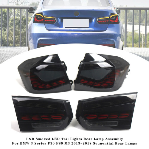 2013-2018 BMW 3 Series F30 F80 M3 Sequential Rear Lamps L&R Smoked LED Tail Lights Rear Lamp Assembly Generic
