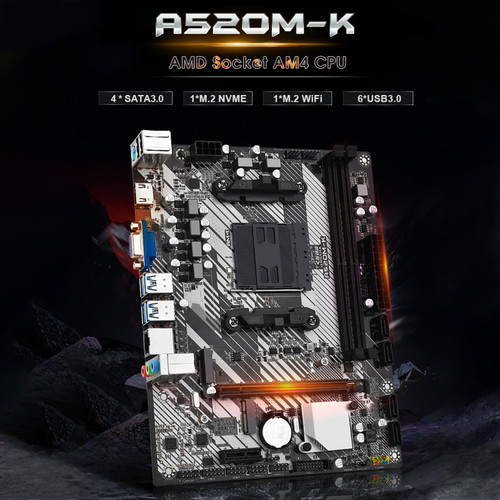 A520M-K Desktop Computer Motherboard AM4 Dual Protocol M.2 Hard Drive Supports WIFI Bluetooth