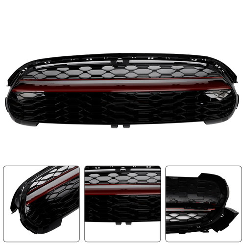 2014-2021 Mini Cooper F55 F56 F57 GP-Style Gloss Black Red Trim Front Grille Generic