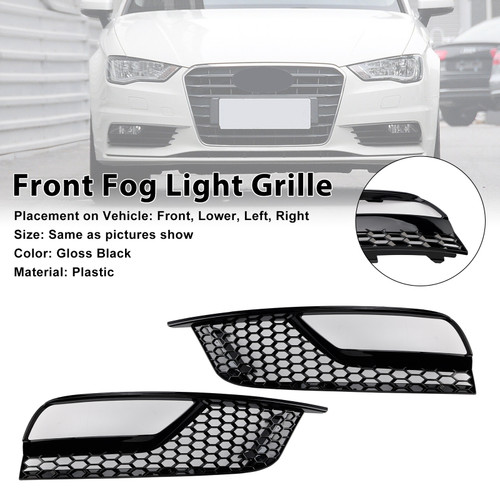 2013-2016 Audi A3 8V Sedan Front Fog Light Grill Covers Gloss Black Generic