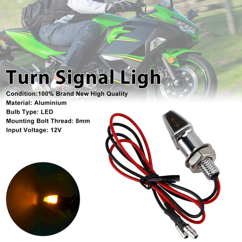12V LED Turn Signal Indicator Light Chrome 8mm Universal Motorcycle For Yamaha