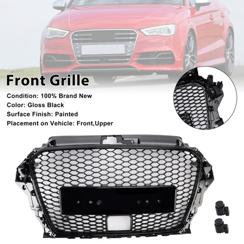 2013-2016 Audi A3 8V1 With ACC RS3 Style Front Bumper Grille Gloss Black Generic 2013-2016 Audi A3 8V1 With ACC RS3 Style Front Bumper Grille Gloss Black Generic