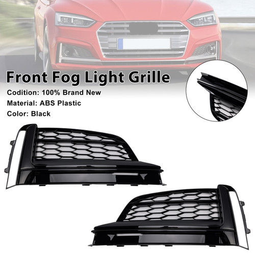 2018-2019 Audi A5 S-line S5 Cabriolet/ Coupe/ Sportback 1 Pair Front Fog Light Grille Black Generic