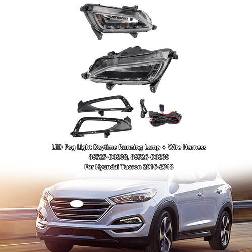 2016-2018 Hyundai Tucson LED Fog Light Daytime Running Lamp+Wire Harness 86525-D3200 Generic