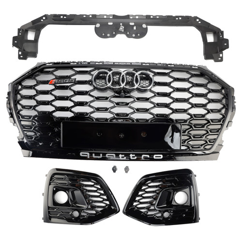 2021-2025 Audi Q5 SQ5 S-Line Grill & Fog Light Cover Gloss Black Generic