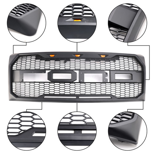 2009-2014 Ford F150 Raptor Style Front Bumper Grille Grill With LED Black