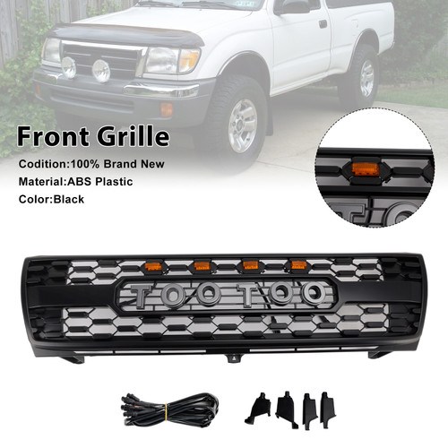 1997-2000 Toyota Tacoma Honeycomb Front Bumper Grille With LED Light Black Generic