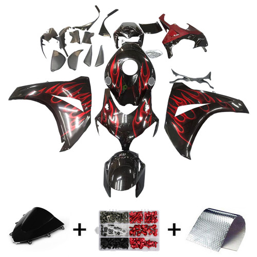 2008-2011 Honda CBR1000RR Amotopart Fairings Black & Cherry Red Flame Racing Customs Fairing