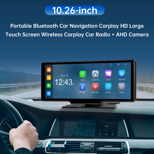 10.26" Portable Bluetooth Car Navigation Carplay Wireless Car Radio AHD Camera