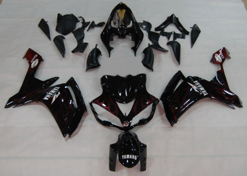 Fairings Yamaha YZF-R1 Black & Red Flame  R1 Racing (2007-2008)