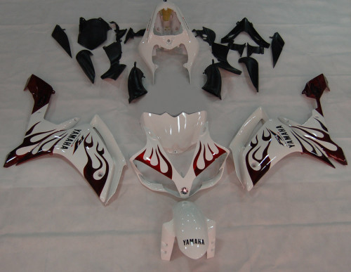 Fairings Yamaha YZF-R1 White & Dark Red Flame R1 Racing (2007-2008) Fairings Yamaha YZF-R1 White & Dark Red Flame R1 Racing (2007-2008)