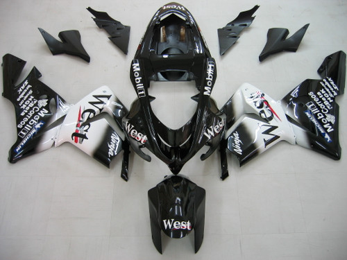 Fairings Kawasaki ZX 10R Black White West Ninja Racing (2004-2005)