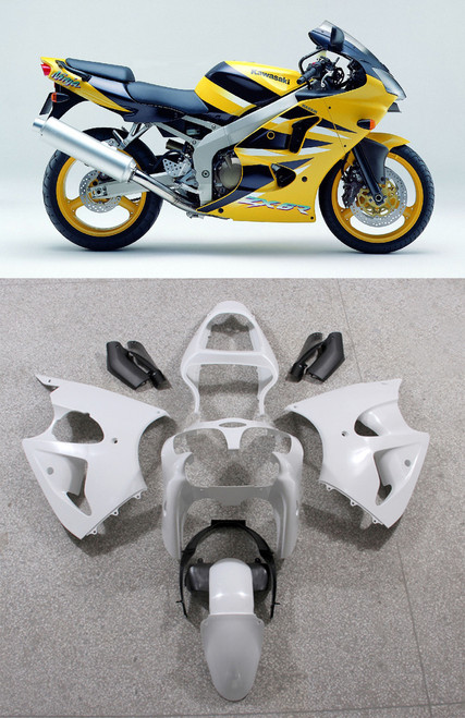 Fairings Plastics Kawasaki ZX6R 636 Yellow Blue ZX6R Racing (2000-2002)