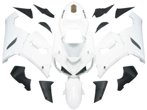 Fairings Kawasaki ZX6R 636 White ZX6R Ninja Racing  (2005-2006)