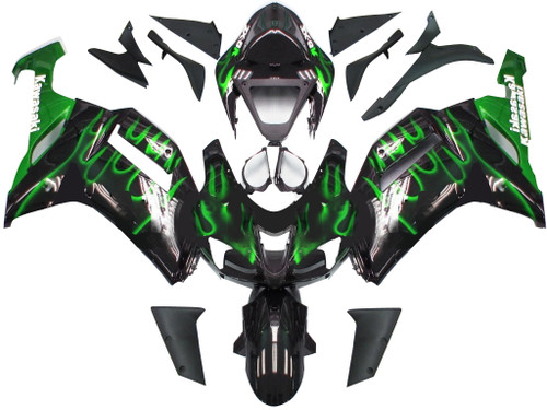 Fairings Kawasaki ZX6R ZX636 Black & Green Flame Ninja Racing  (2007-2008) Fairings Kawasaki ZX6R ZX636 Black & Green Flame Ninja Racing  (2007-2008)