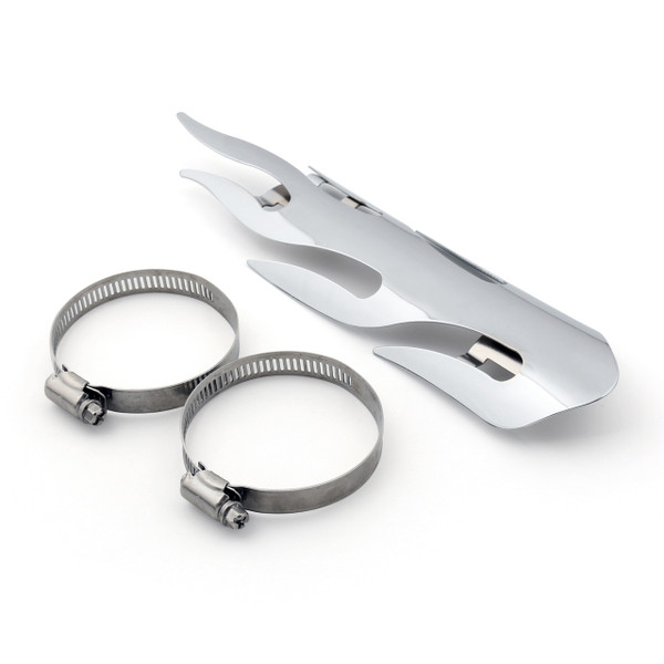 Exhaust Muffler Pipe Heat Shield Cover Heel Guard Motorcycle 9.75" Flame Chrome Exhaust Muffler Pipe Heat Shield Cover Heel Guard Motorcycle 9.75" Flame Chrome