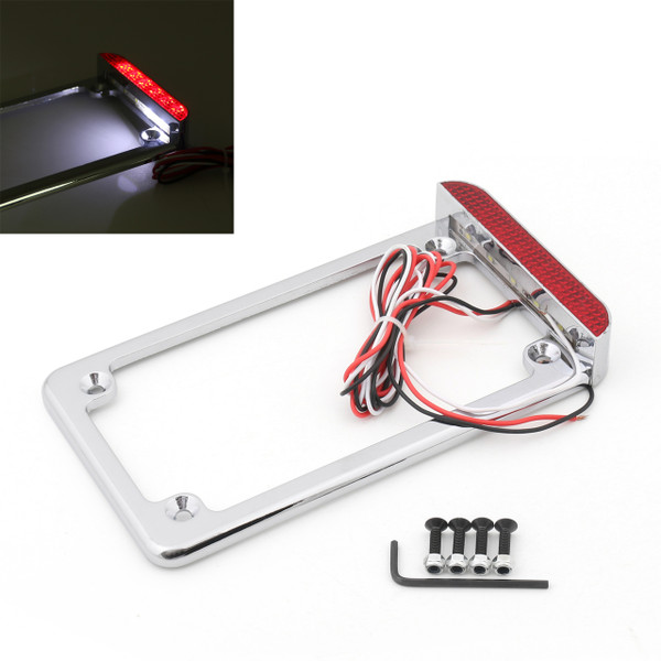3" LED License Plate Frame With LED Tail Brake Light Universal Motorcycle Chrome 3" LED License Plate Frame With LED Tail Brake Light Universal Motorcycle Chrome