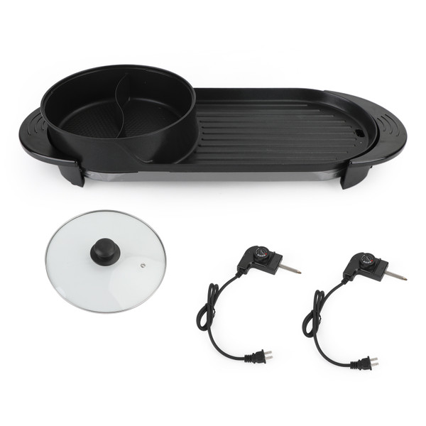 2 in 1 Portable Electric Hot Pot Barbecue Grill Non-Stick Teppanyaki Pan 2 in 1 Portable Electric Hot Pot Barbecue Grill Non-Stick Teppanyaki Pan
