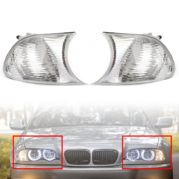 Pair Left+Right Corner Lights Turn Signal Lamps Fit For BMW E46 2 Doors 1998-2001 white Pair Left+Right Corner Lights Turn Signal Lamps Fit For BMW E46 2 Doors 1998-2001 white