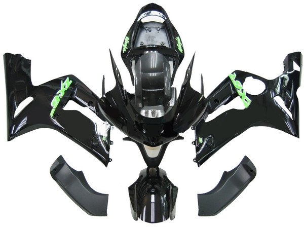2003-2004 Kawasaki ZX6R 636 Amotopart Fairings Black Green ZX6R Racing 2003-2004 Kawasaki ZX6R 636 Amotopart Fairings Black Green ZX6R Racing