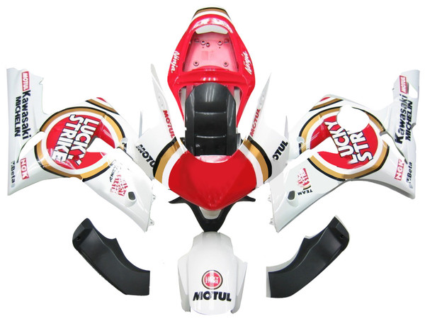 2003-2004 Kawasaki ZX6R 636 Amotopart Fairings White Red Lucky Strike Ninja Racing 2003-2004 Kawasaki ZX6R 636 Amotopart Fairings White Red Lucky Strike Ninja Racing