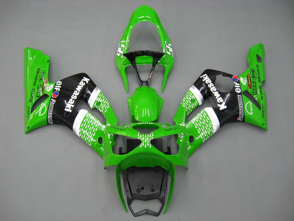 2003-2004 Kawasaki ZX6R 636 Amotopart Fairings Green Black No.56 ELF Racing 2003-2004 Kawasaki ZX6R 636 Amotopart Fairings Green Black No.56 ELF Racing