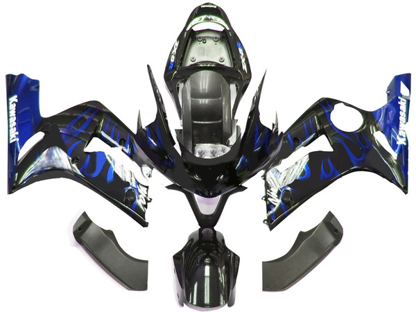 2003-2004 Kawasaki ZX6R 636 Amotopart Fairings Black & Blue Flame Ninja Racing 2003-2004 Kawasaki ZX6R 636 Amotopart Fairings Black & Blue Flame Ninja Racing