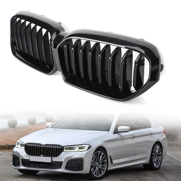 Gloss Black Front Grill Grille W/Camera Fit BMW 5-Series LCI G30 G31 2021-2022 Gloss Black Front Grill Grille W/Camera Fit BMW 5-Series LCI G30 G31 2021-2022